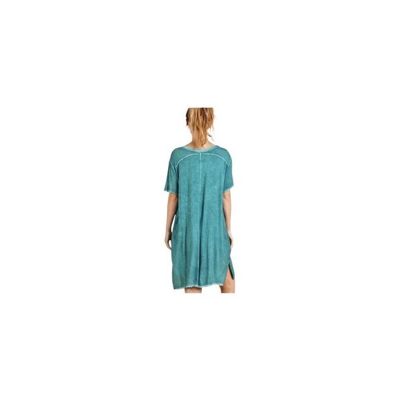 UMGEE Oversized Washed V-Neck Tee Chest Pocket Dress in Peacock Green Small - Picture 3 of 9